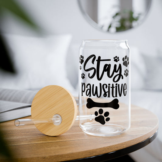 Sipper Glass, 16oz Stay pawsitive